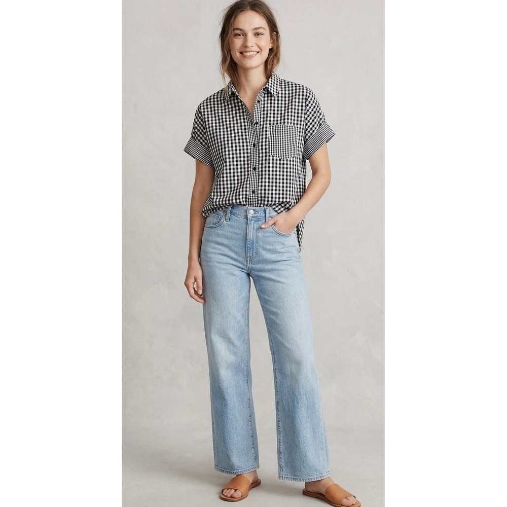 Madewell Shirt Women XS Black Gingham Play Button Down Courier Top Cotton
